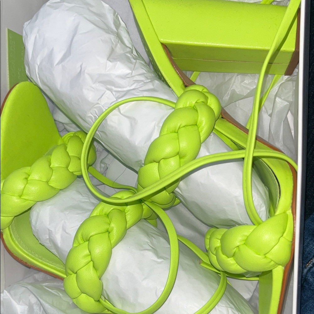 SCHUTZ Neon Green Braided Sandals